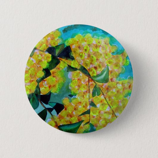 Australische bloemenkunst met Gele Wattle Ronde Button 5,7 Cm (Voorkant)