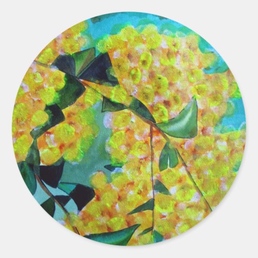 Australische bloemenkunst met Gele Wattle Ronde Sticker (Voorkant)