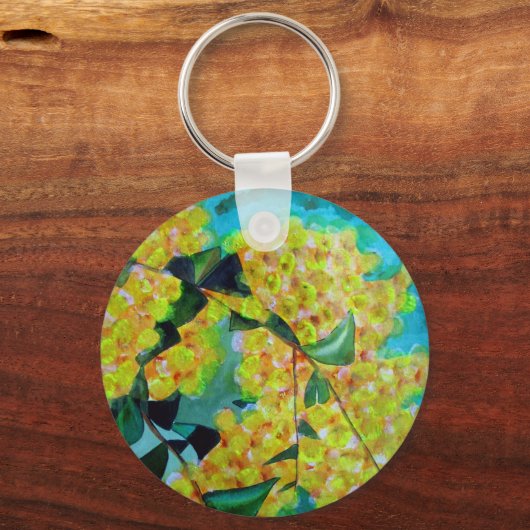 Australische bloemenkunst met Gele Wattle Sleutelhanger (Voorkant)