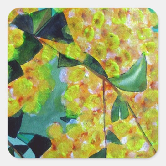 Australische bloemenkunst met Gele Wattle Vierkante Sticker (Voorkant)