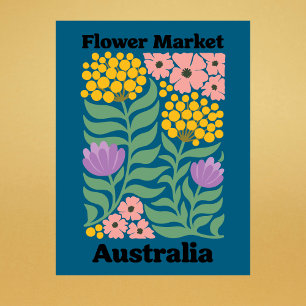 Australische bloemenmarkt Gouden Wattle Roze Bloes Briefkaart