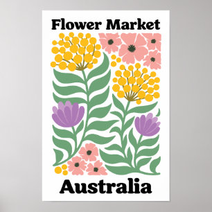 Australische bloemenmarkt Gouden Wattle Roze Bloes Poster