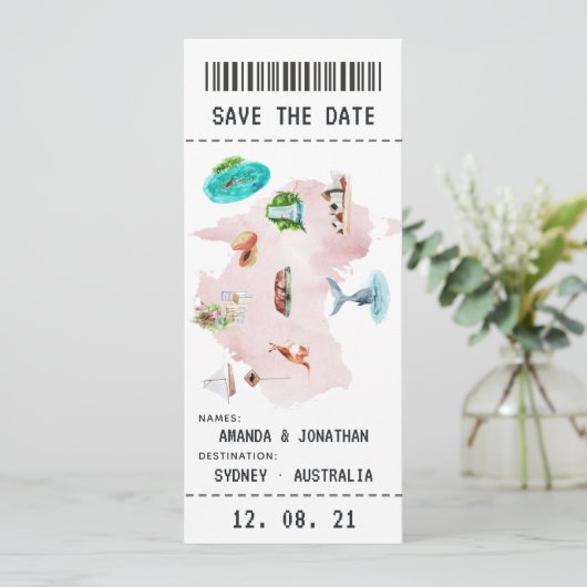 Australische boarding pass Save the Date (Staand voorkant)