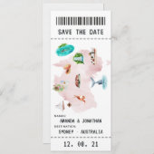 Australische boarding pass Save the Date (Voorkant / Achterkant)