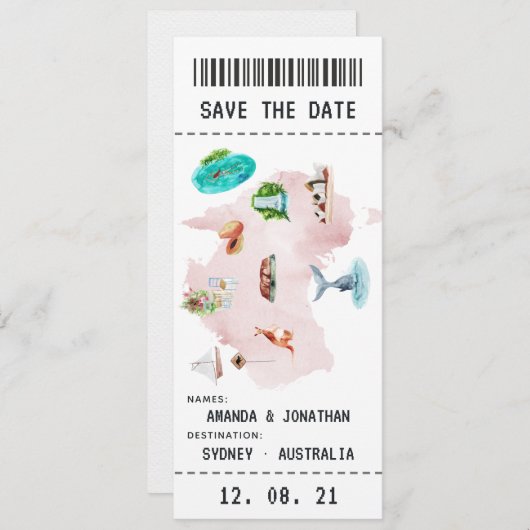 Australische boarding pass Save the Date (Voorkant / Achterkant)
