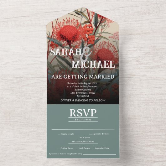 Australische Botanische Waratah All In One Uitnodiging (Binnen)