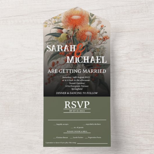 Australische Botanische Waratah All In One Uitnodiging (Binnen)