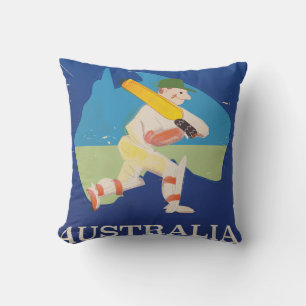 Australische cricket Vintage-reisafdruk. Kussen