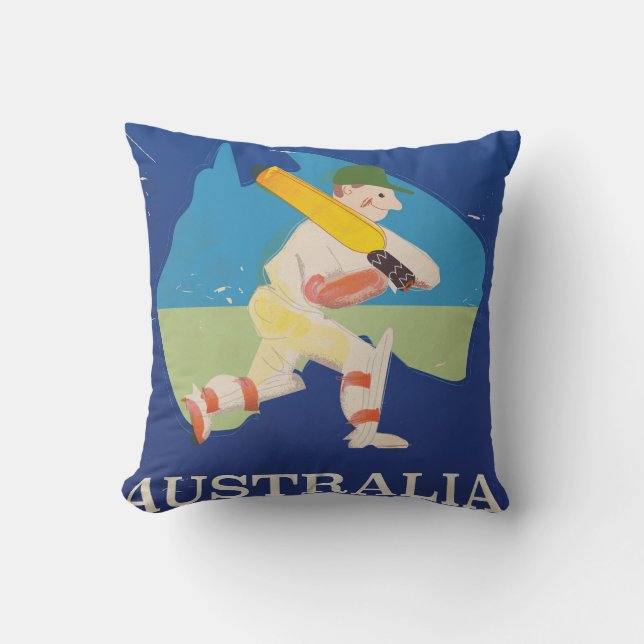 Australische cricket Vintage-reisafdruk. Kussen (Voorkant)