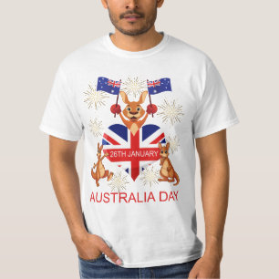 AUSTRALISCHE DAG 26 JANUARI KANGAROOS, FLAGS, HART T-SHIRT