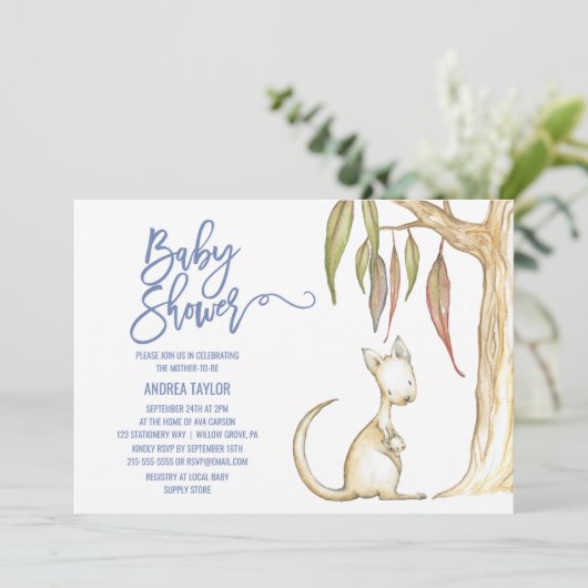 Australische dieren | Baby shower Kangaroo en Joey Kaart (Staand voorkant)