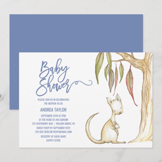 Australische dieren | Baby shower Kangaroo en Joey Kaart (Voorkant / Achterkant)