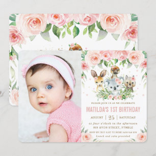Australische dieren Blush Floral Birthday Foto  Kaart