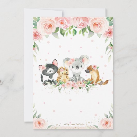 Australische dieren Blush Pink Floral Birthday Bab Bedankkaart (Achterkant)