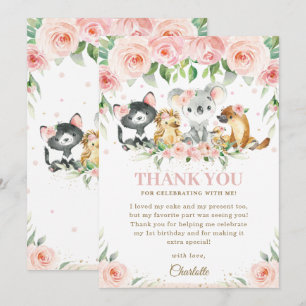 Australische dieren Blush Pink Floral Birthday Bab Bedankkaart