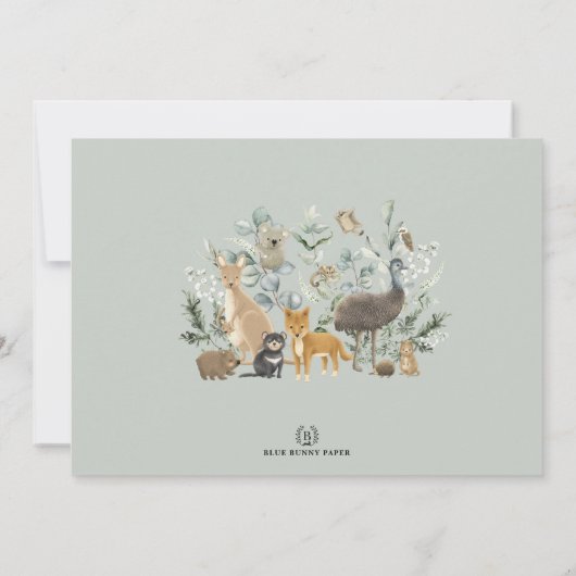 Australische dieren Eucalyptus Greenery Baby showe Kaart (Achterkant)