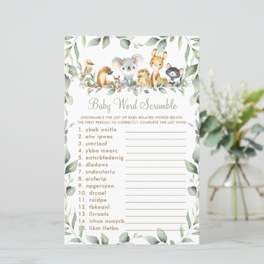 Australische dieren Greenery Baby Word Scramble (Staand voorkant)