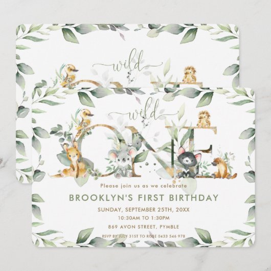 Australische dieren groen 1e verjaardag wild één kaart (Voorkant / Achterkant)