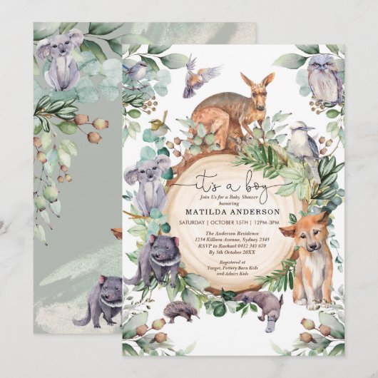 Australische dieren groen eucalyptus Baby shower Kaart (Voorkant / Achterkant)