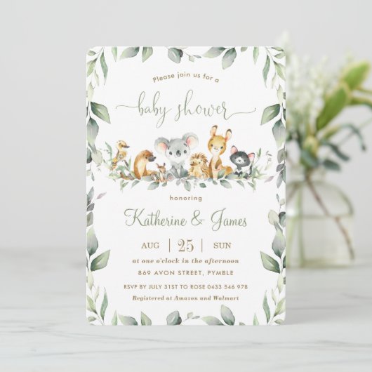 Australische dieren groene baby shower neutraal kaart (Staand voorkant)