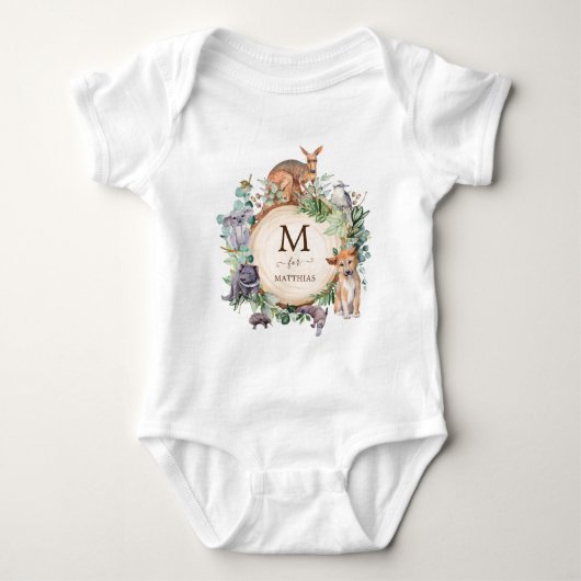 Australische dieren inheemse groen jongen monogram romper (Voorkant)