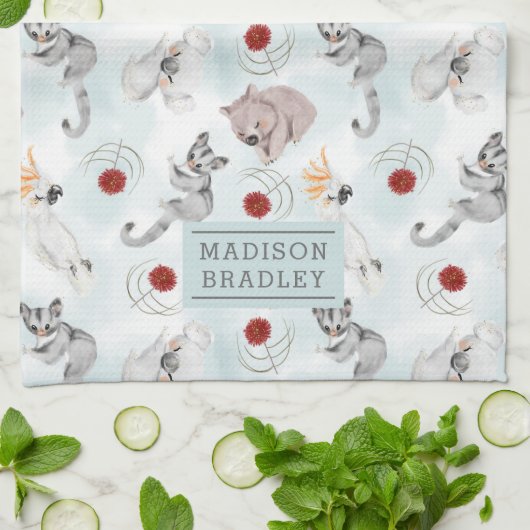 Australische dieren kletsen Waterverf op maat Theedoek (Gevouwen)