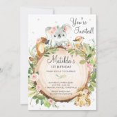 Australische dieren Koala Pink Floral Girl Birthda Kaart (Voorkant)