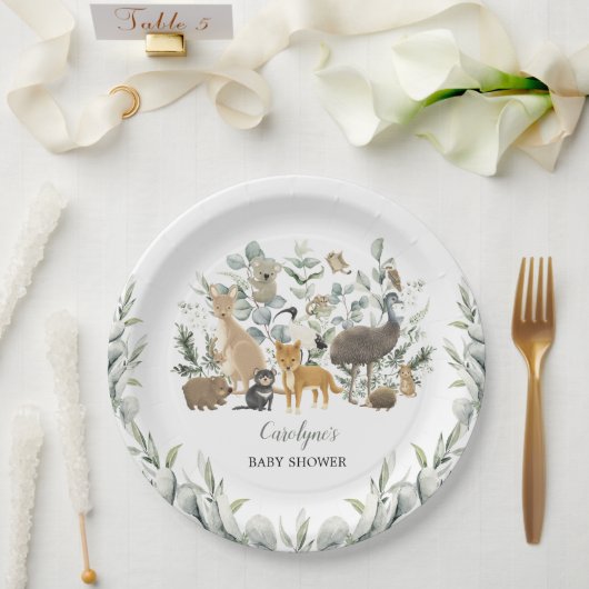 Australische dieren Leafy Eucalyptus Baby shower Papieren Bordje (Huwelijk)