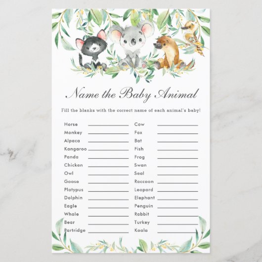 Australische dieren noemen het Baby Animal Fun Gam (Voorkant)