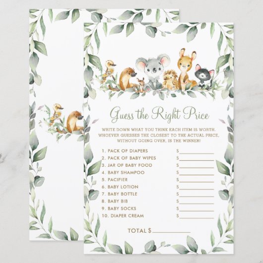 Australische dieren raden het juiste prijsspel (Voorkant / Achterkant)