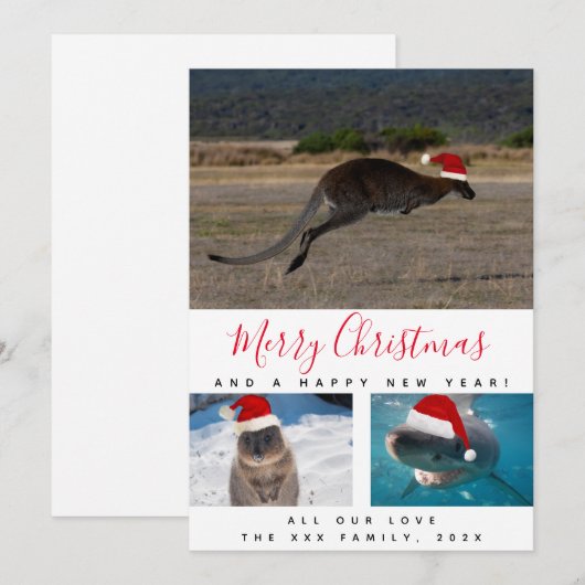 Australische Dieren Rode Script Multi Foto Collage Feestdagenkaart (Voorkant / Achterkant)