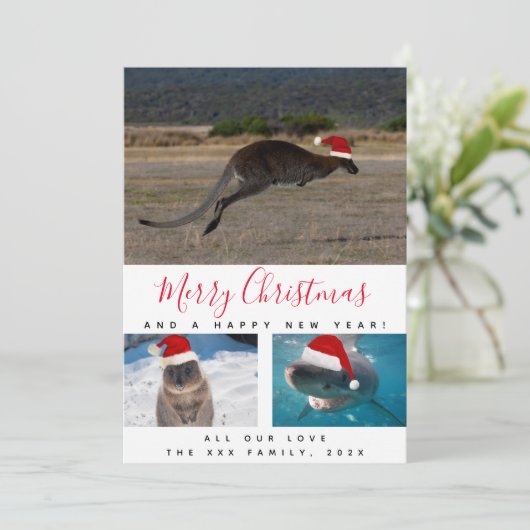 Australische dieren Rood script Multi Foto Collage Feestdagenkaart (Staand voorkant)