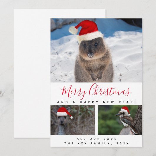 Australische dieren Rood script Multi Foto Collage Feestdagenkaart (Voorkant / Achterkant)