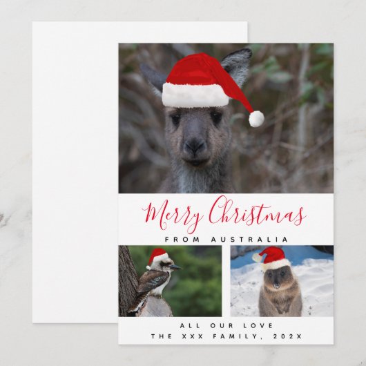 Australische dieren Rood script Multi Foto Collage Feestdagenkaart (Voorkant / Achterkant)