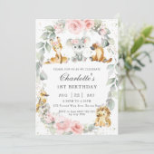 Australische Dieren Roze Bloemen Sage Verjaardagsf Kaart (Staand voorkant)