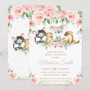 Australische dieren Roze Blush Floral Baby shower  Kaart