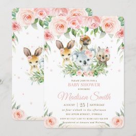 Australische dieren Roze Blush Floral Baby shower Kaart