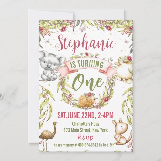 Australische dieren Uitnodiging voor verjaardagsfe (Voorkant)