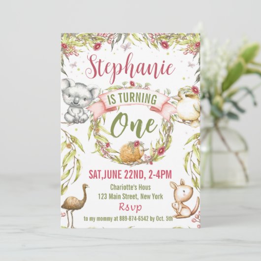 Australische dieren Uitnodiging voor verjaardagsfe (Staand voorkant)