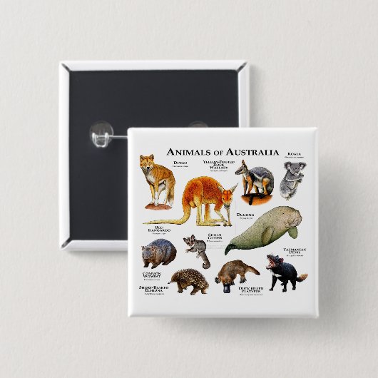 Australische dieren vierkante button 5,1 cm (Voorkant /achterkant)