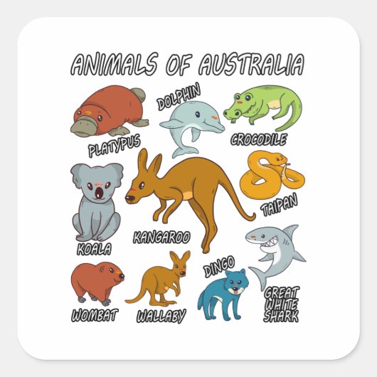 Australische dieren vierkante sticker (Voorkant)