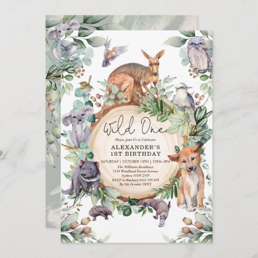 Australische dieren Wild One groen 1e verjaardag Kaart (Voorkant / Achterkant)