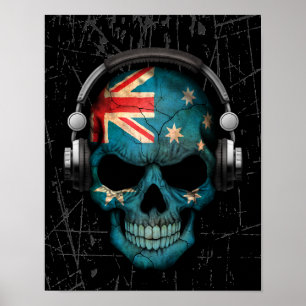 Australische dj schedel met hoofdtelefoon poster