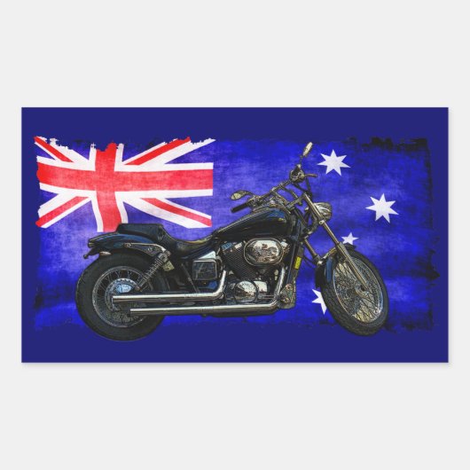 Australische Downunder Vlag, Motorfiets Biker Ontw Rechthoekige Sticker (Voorkant)