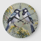 Australische eksters in waterbomen olieverf, grote klok (Voorkant)