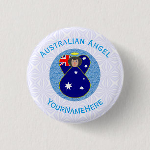 Australische Engel Blau Witte Persoonlijke Ronde Button 3,2 Cm