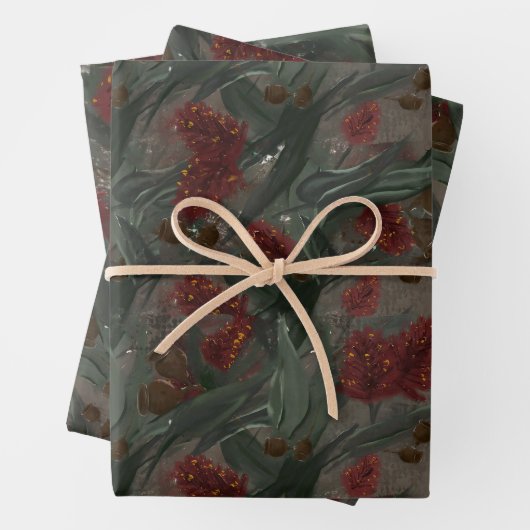 Australische eucalyptus flesborstel bloemig inpakpapier vel (In situ)