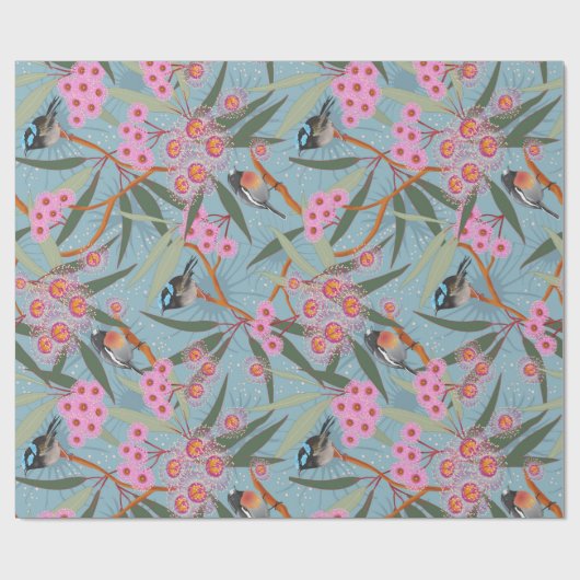 Australische Eucalyptus Flowers met vogels Cadeaupapier (Vlak)