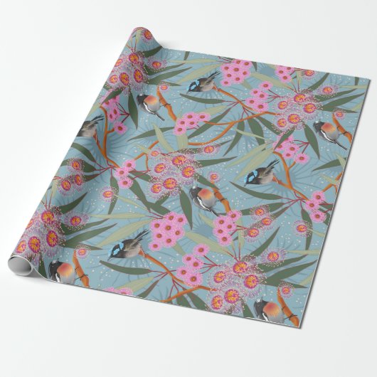 Australische Eucalyptus Flowers met vogels Cadeaupapier (Uitgerold)