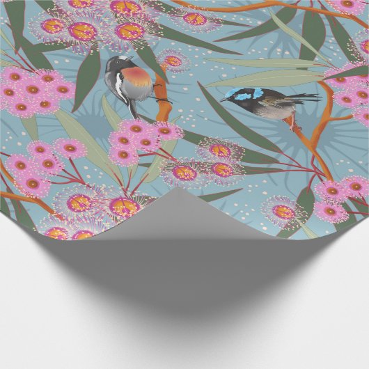 Australische Eucalyptus Flowers met vogels Cadeaupapier (Hoek)